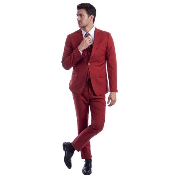 Men's Skinny-Fit 3pc Brick Red Suit by Sean Alexander - Picture 5 of 6